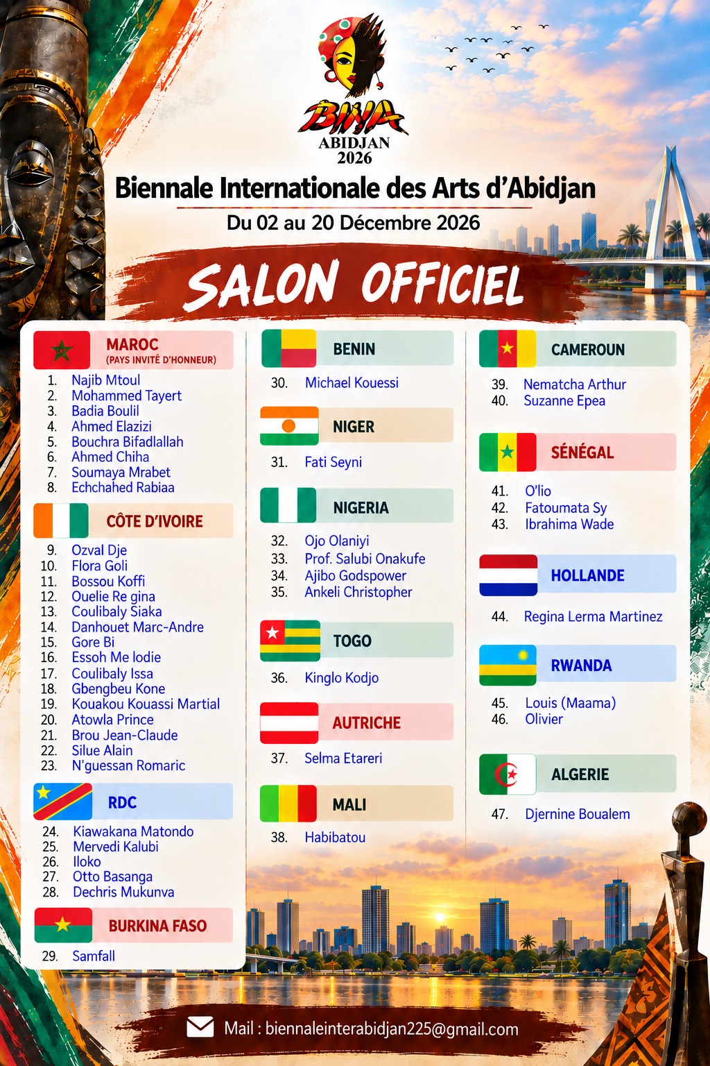 Affiche du Salon officiel : les artistes annoncés pour la BINA 2026